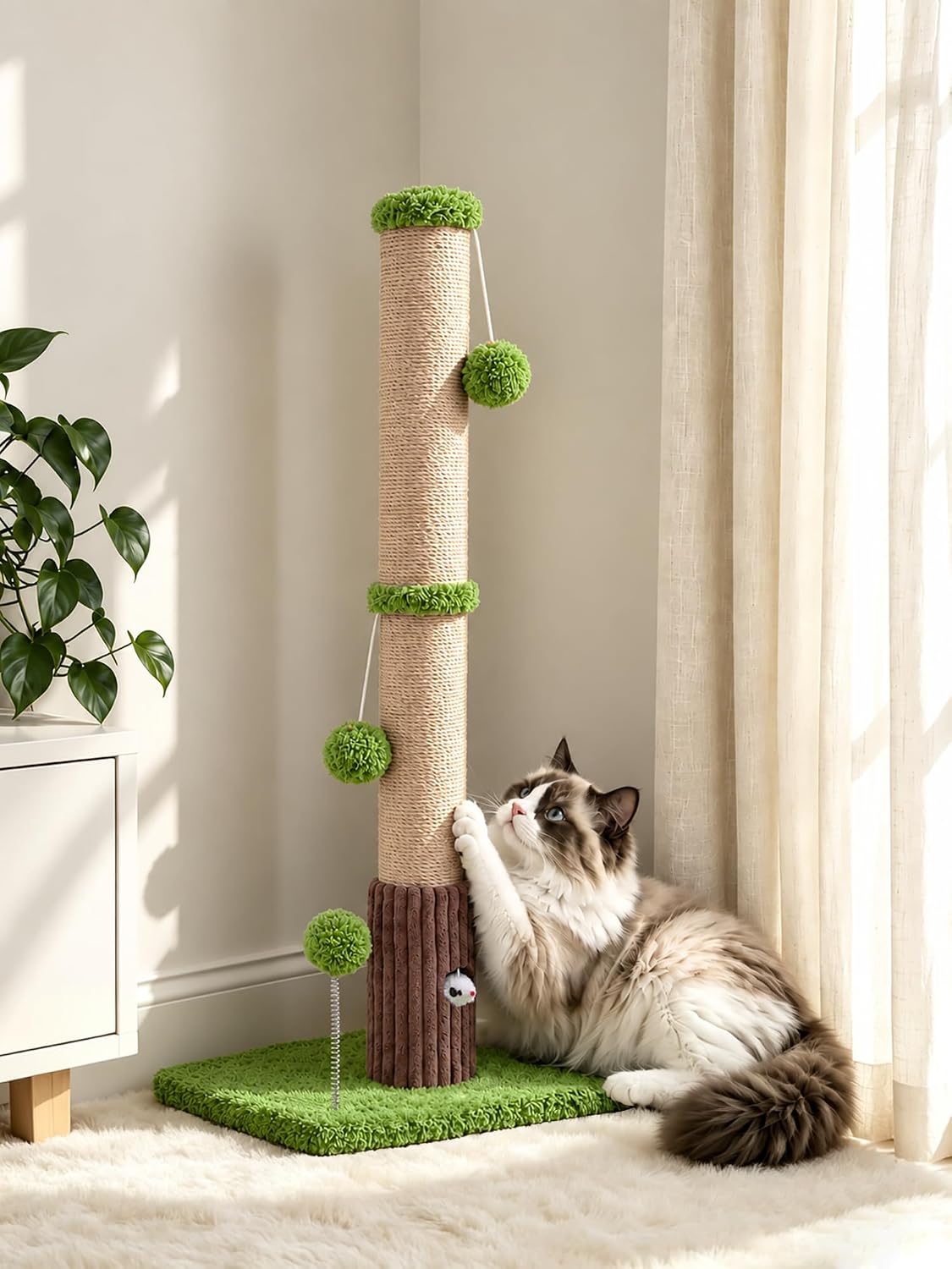 Woochpet Funny Cat Scratching Posts Sturdy Scratcher Posts 33'' Green