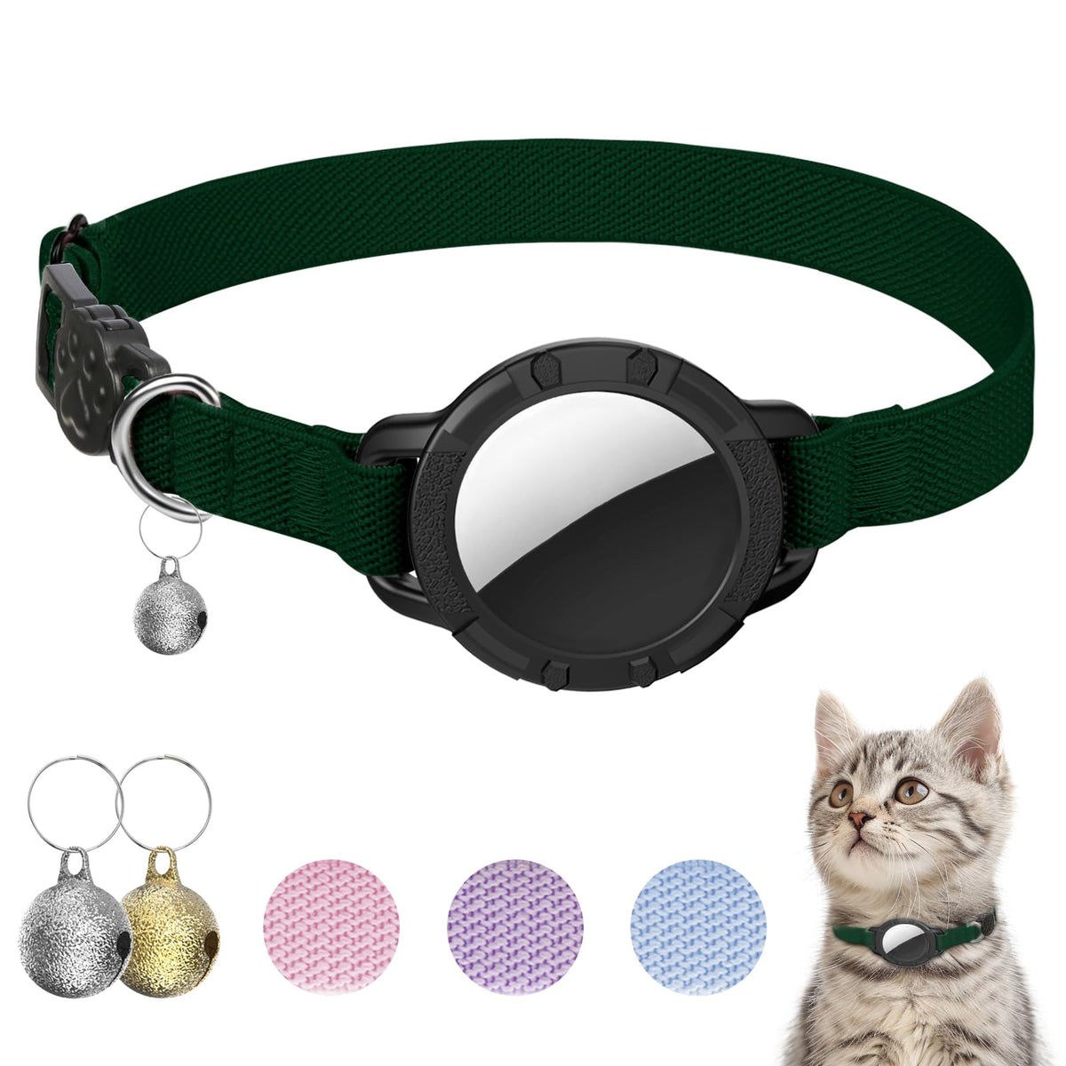 AirTag Cat Collars, Stretchy Collar with AirTag Holder and Bell
