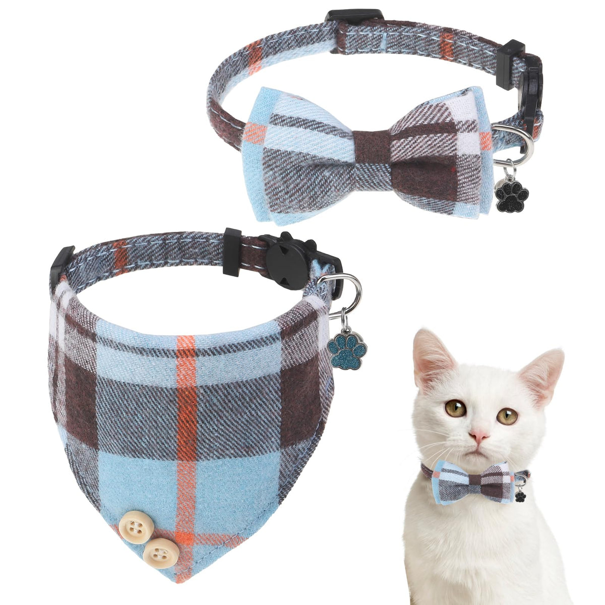 SCENEREAL Fall Cat Collar with Bell & Stylish Bowtie, Turkey Maple Leaf Pattern Breakaway Cat Collars Accessories for Boy Girl Small Cats, Holiday Thanksgiving Kitten Costumes for Female Male Pets