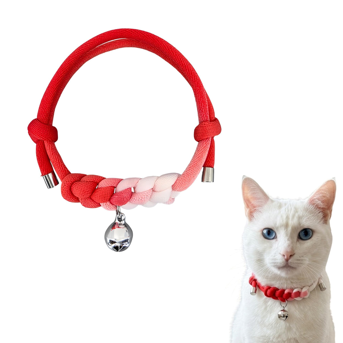 Cat Collar with Bell, Cute Adjustable Cotton Kitten Collar, Soft Lightweight Slip On Collar for Indoor Cats, Handmade in California (Green Ombre)