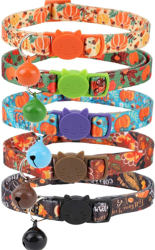 BoomBone 5 Pack Thanksgiving Cat Collar Breakaway with Bell,Safety Puppy Collars