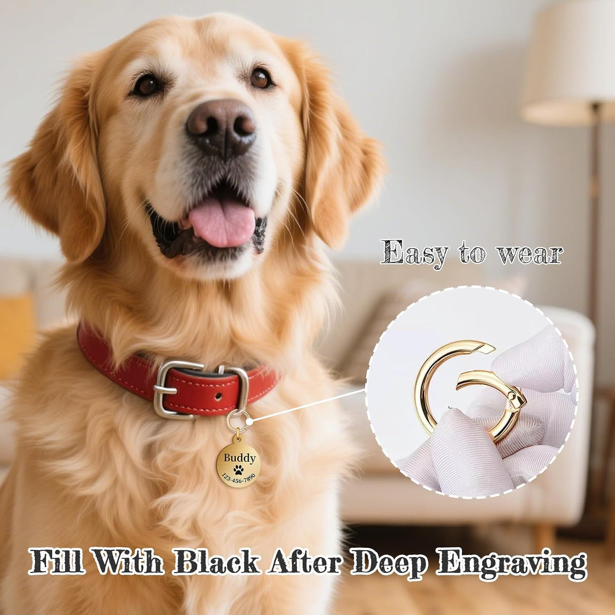 Personalized Brass Dog Tag, Custom Engraved Pet ID Tag Round