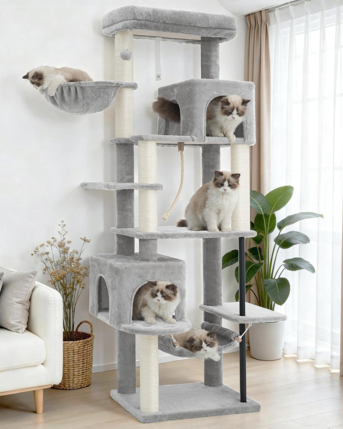 Gitelsnour Cat Tree, Cat Tower for Indoor Cats, 43.3 inch Cat Tree Tower with Sturdy Steel Tube, Hammock, Cat Condo for Small Cats and Kittens, Scratching Post, Smoky Gray GCT004SG
