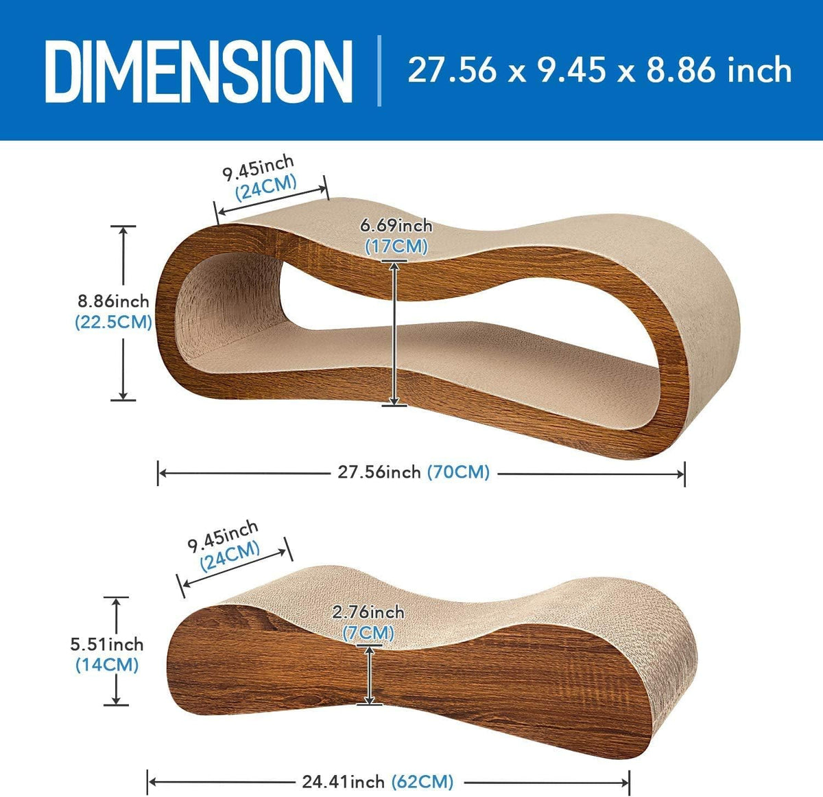 Simple Deluxe Cat Scratcher, 2 in 1 Cat Scratching Board, Cat Cardboard, Scratch Lounger, Large, 27.56 x9.45 x8.86 inch