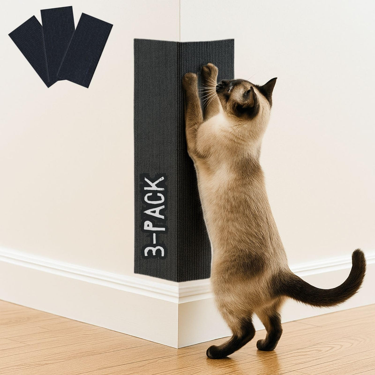 Cat Scratch Mat (3 Pack), 23.6’’ x 11.8’’ Cat Wall Corner Scratcher, Versatile Self-Adhesive Replacement Easy Use for Cat Trees Wall Furniture, Scratching Posts, and Couch Protection (Beige)