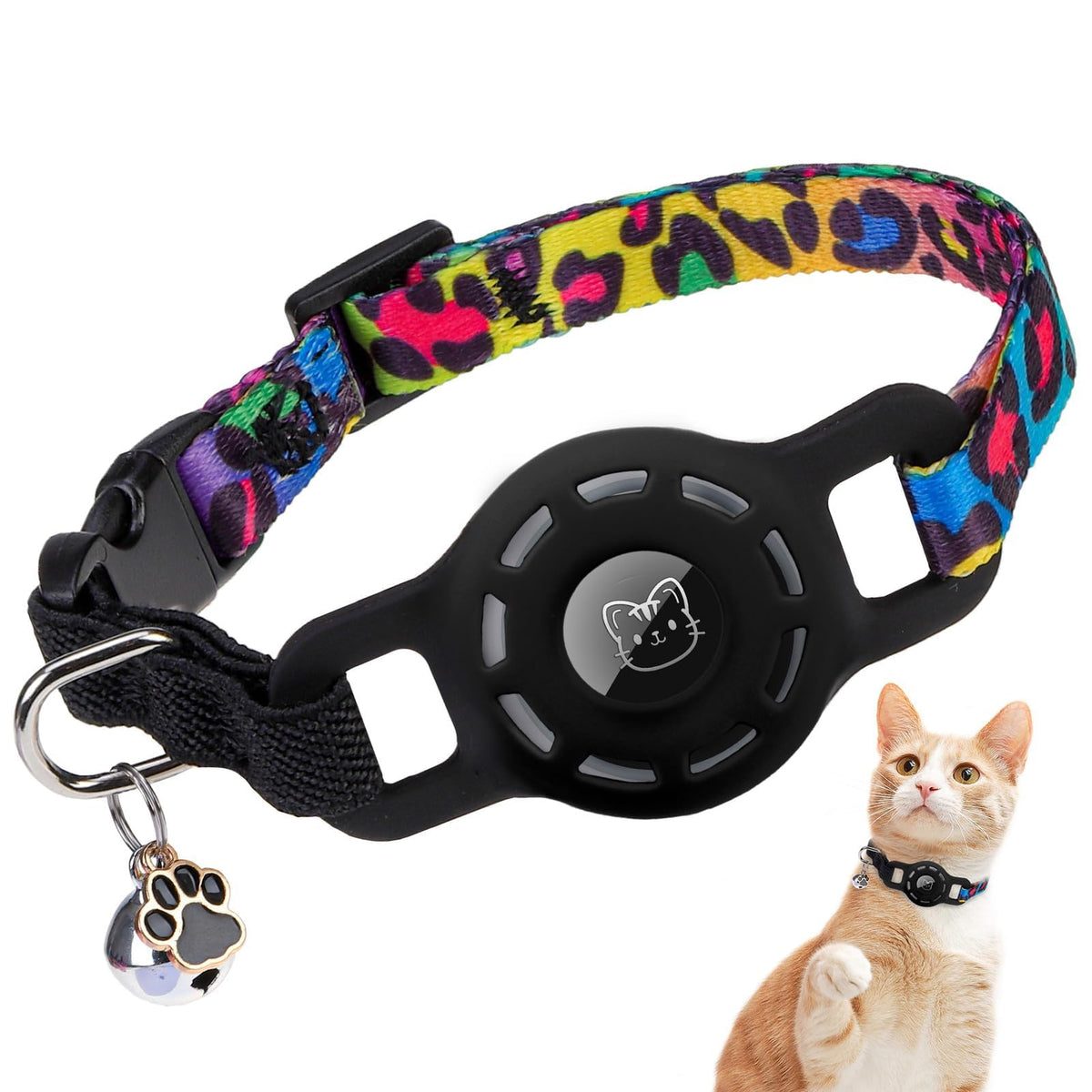 BINGPET AirTag Cat Collar Breakaway, Collar with Airtag Holder and Bell