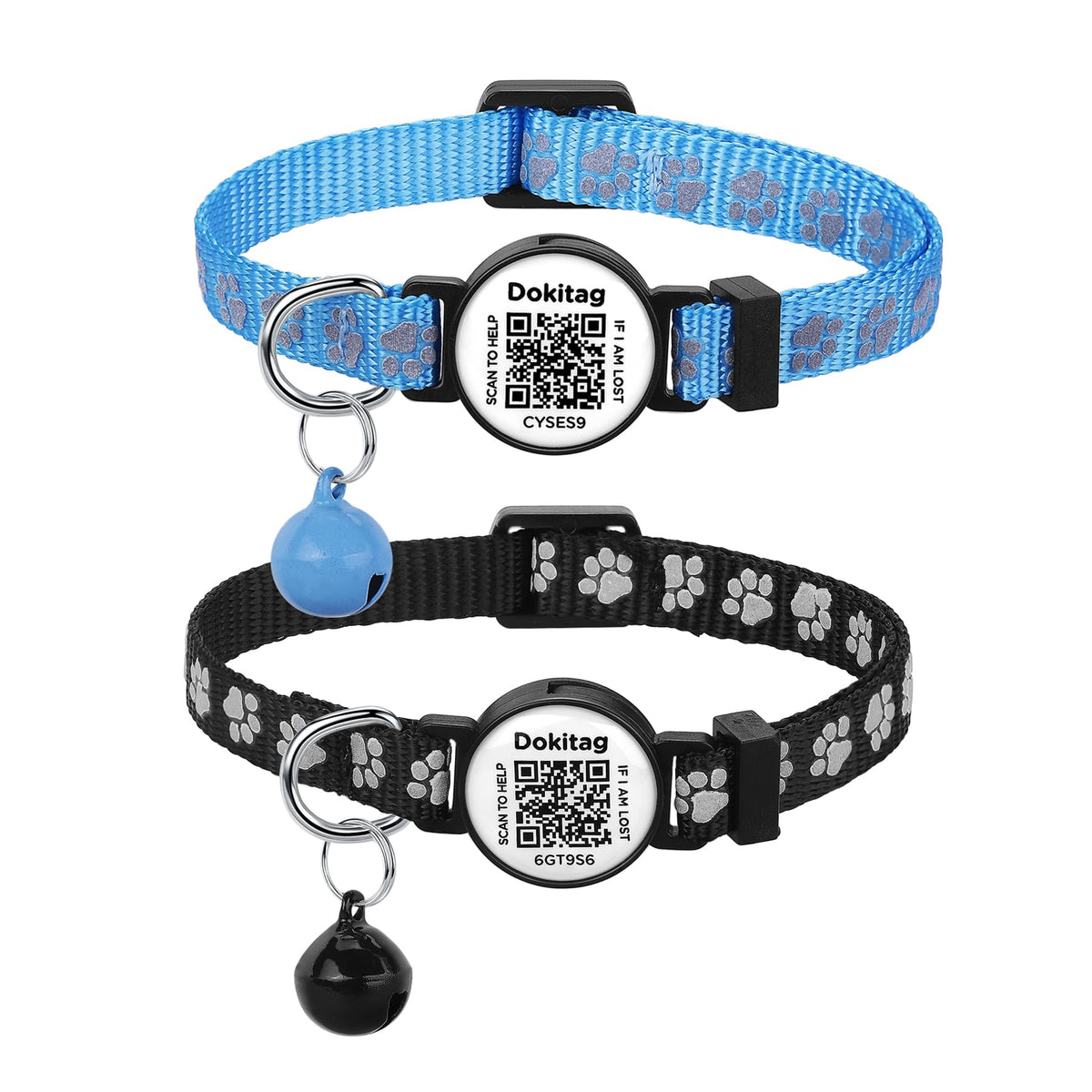 Reflective Cat Collar with QR Code Name Tag,Breakaway Cat Collars with Pet Id Tag and Bells,Scan QR Receive Instant Pet Location Alert Email 2pack (Pink&red)