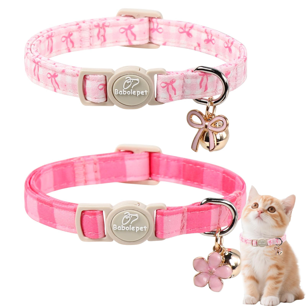 2 Pack Christmas Cat Collars - Breakaway Cat Collar with Bell, Christmas Tree and Reindeer Pendant, Winter Adjustable Kitten Collars for Girl Boy Cats, Pink Santa &Fair Isle