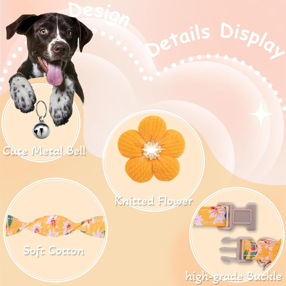 Large Dog Collar with Flower, Cute Dog Collars for Large Dogs with Bell
