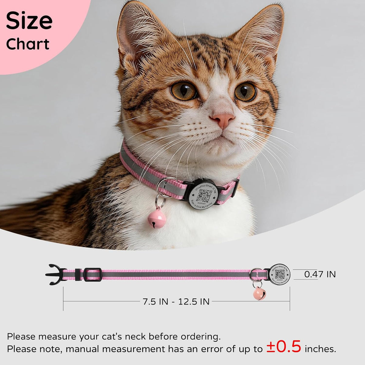 Cat Collar Breakaway QR Code, Reflective cat Collar with Bells, 3-Pack