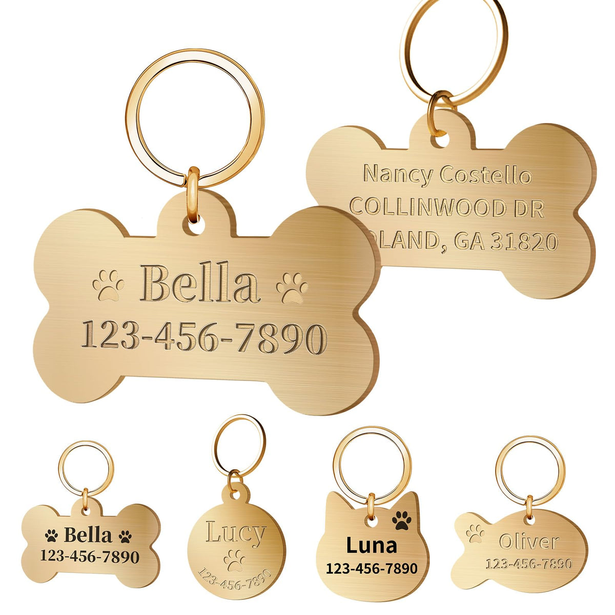 Personalized Brass Dog Tag, Custom Engraved Pet ID Tag Round