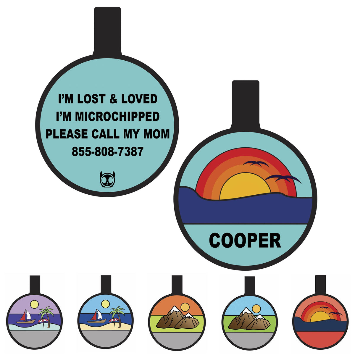 Silent Dog Tag Personalized with 5 Lines of Custom Deep Engraved Durable Soundless Silicone Pet ID Name Tag Round Beach Blue