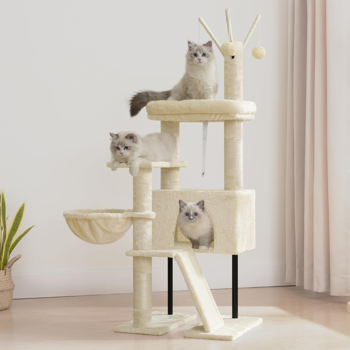 Gitelsnour Cat Tree, Cat Tower for Indoor Cats, 43.3 inch Cat Tree Tower with Sturdy Steel Tube, Hammock, Cat Condo for Small Cats and Kittens, Scratching Post, Smoky Gray GCT004SG