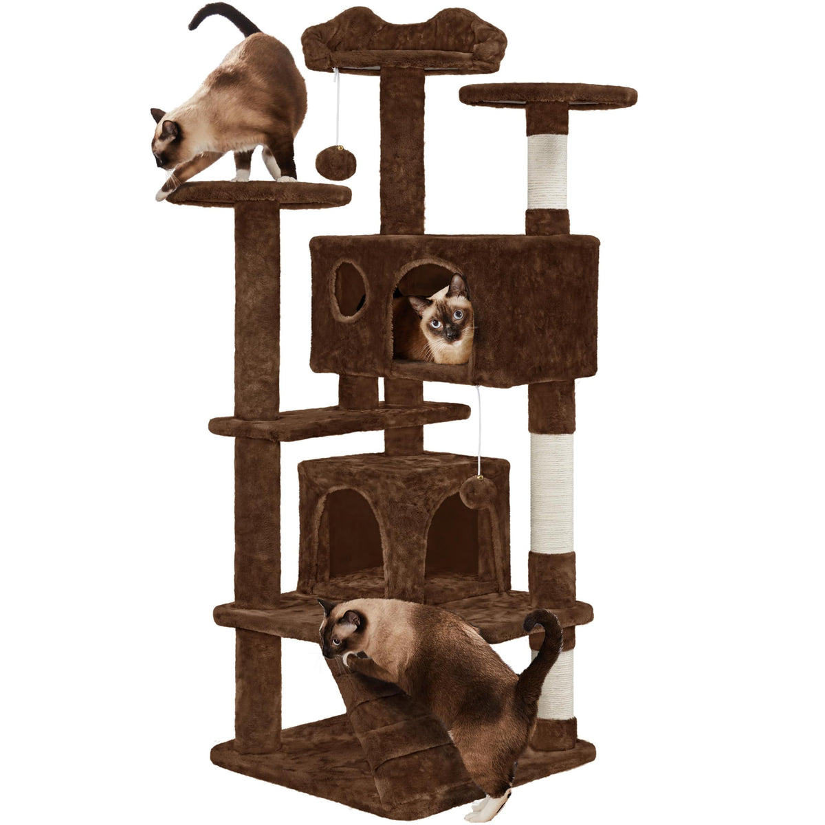 Yaheetech 54in Cat Tree Tower, 2 Caves, Kitten-Ear Perch & Scratching Posts