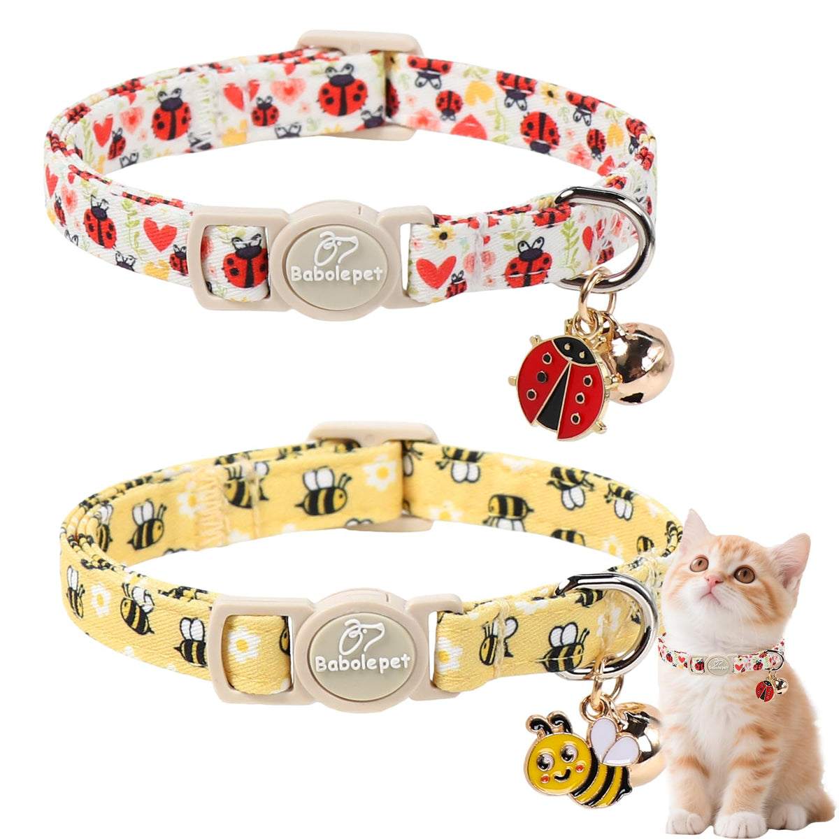 2 Pack Christmas Cat Collars - Breakaway Cat Collar with Bell, Christmas Tree and Reindeer Pendant, Winter Adjustable Kitten Collars for Girl Boy Cats, Pink Santa &Fair Isle