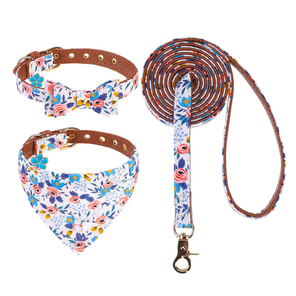 EXPAWLORER Dog Collar and Lead Set Embroidery Pawprint, Blue XS