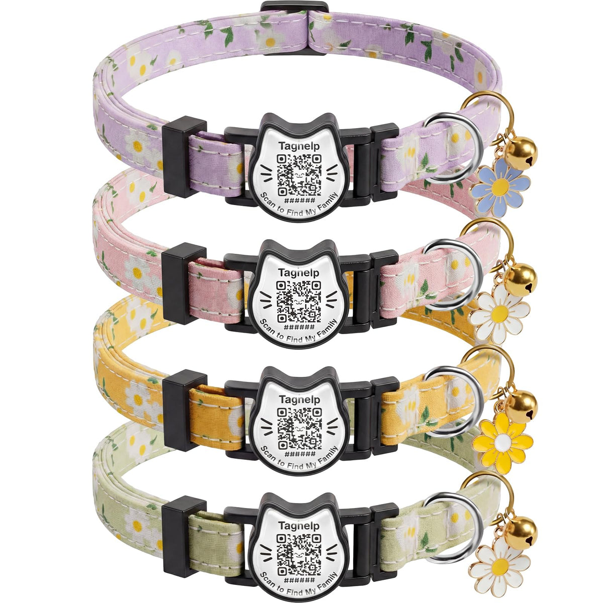 Breakaway Cat Collar with QR Code Tag and Bell (Black & Rose red)