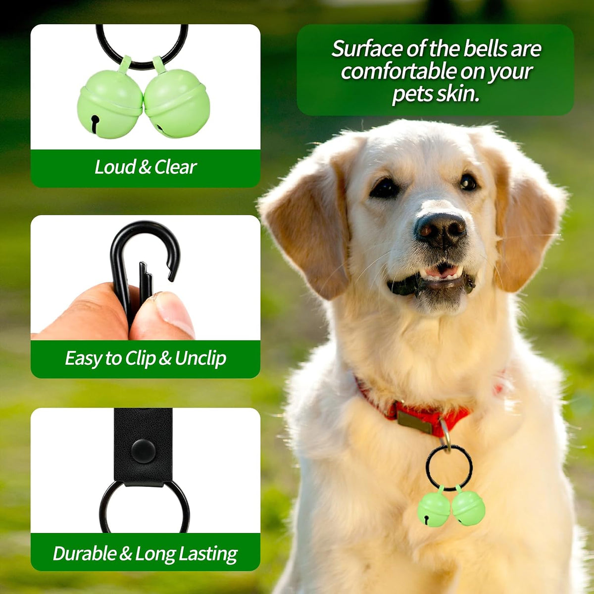 Bells for Dog Collar, Glow Bell for Medium to Large Dogs, Easy Clip Clasp, Extra Loud Pet Tracker & Save Wildlife, Durable Copper Bells (Small-medium breed)
