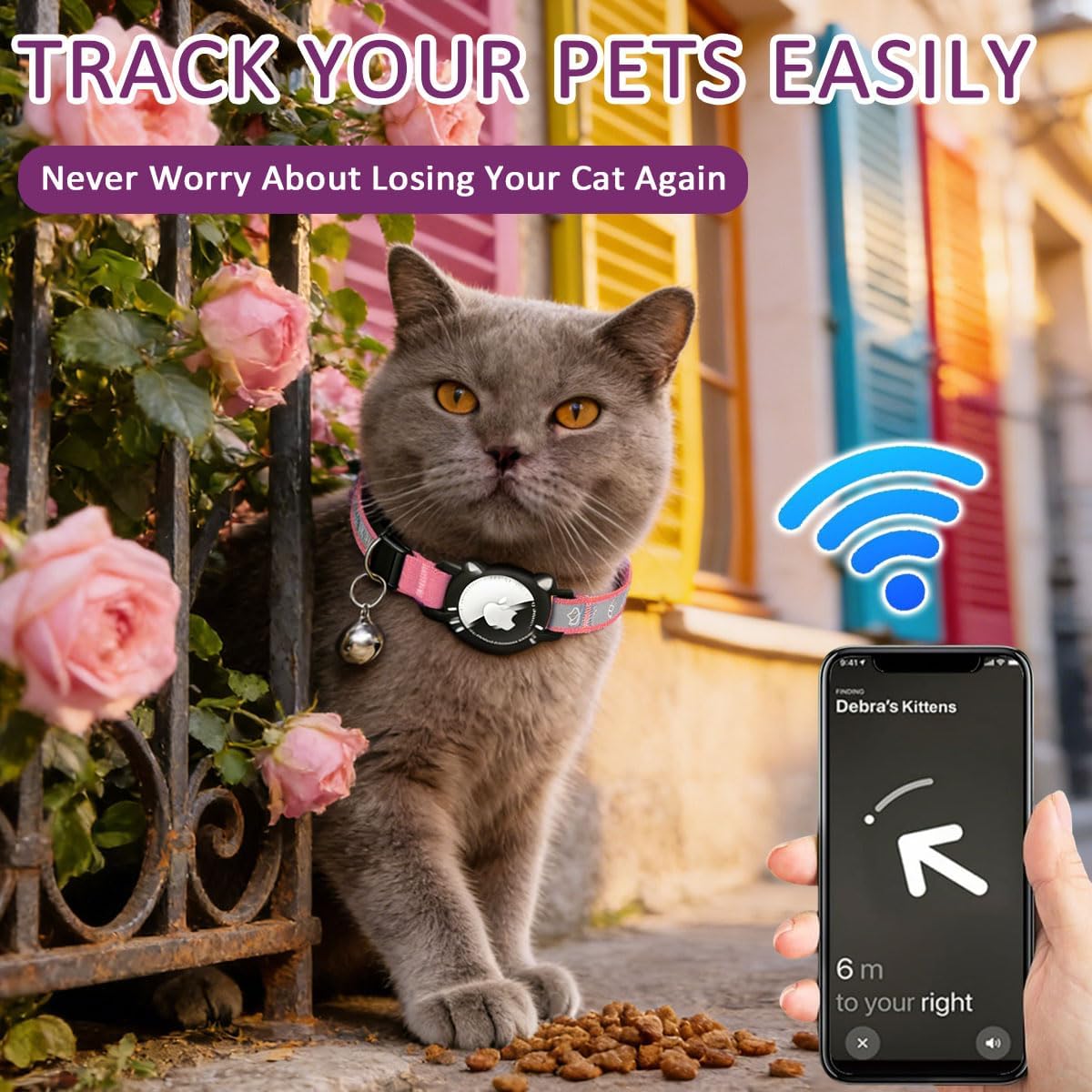 Cat Collar with Airtag Holder for Puppies Kittens, Pink, XS
