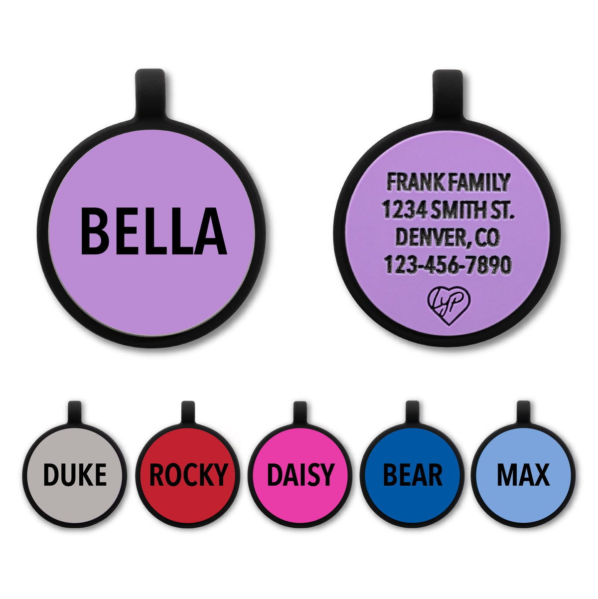 LYP Soundless Pet Tag - Deep Engraved Silicone – Double Sided and Engraving Will Last - Many Design Choices of Pet ID Tags, Dog Tags, Cat Tags (Grey, Circle)