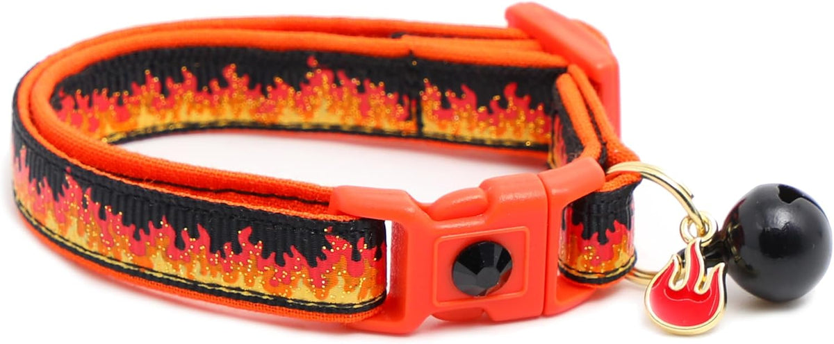 Flame Cat Collar with Charm & Bell | Safety Breakaway | Adjustable Large Size or Kitten Collar (Purple, Small(10lbs & Less))