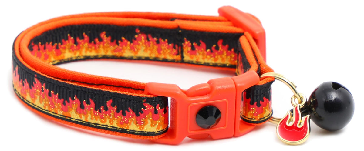 Flame Cat Collar with Charm & Bell | Safety Breakaway | Adjustable Large Size or Kitten Collar (Purple, Small(10lbs & Less))