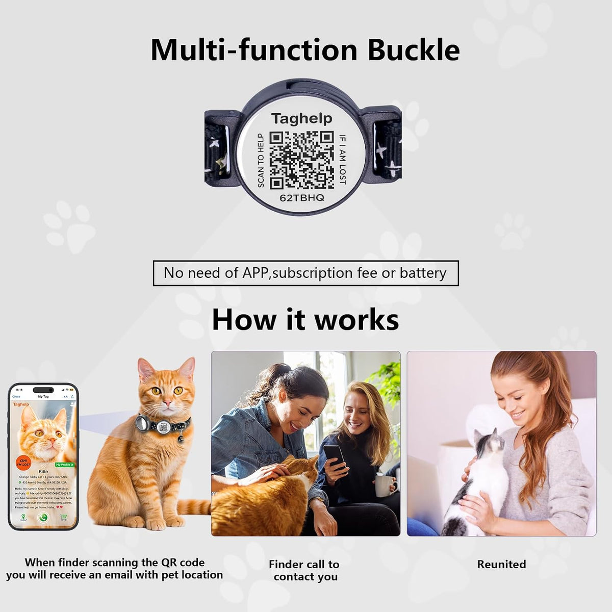 2 Pack Airtag Cat Collar, Breakaway Cat Airtag with Smart ID tag & QR Code Reflective (Moon Stars - Black & Pink, with Integrated AirTag Holder)