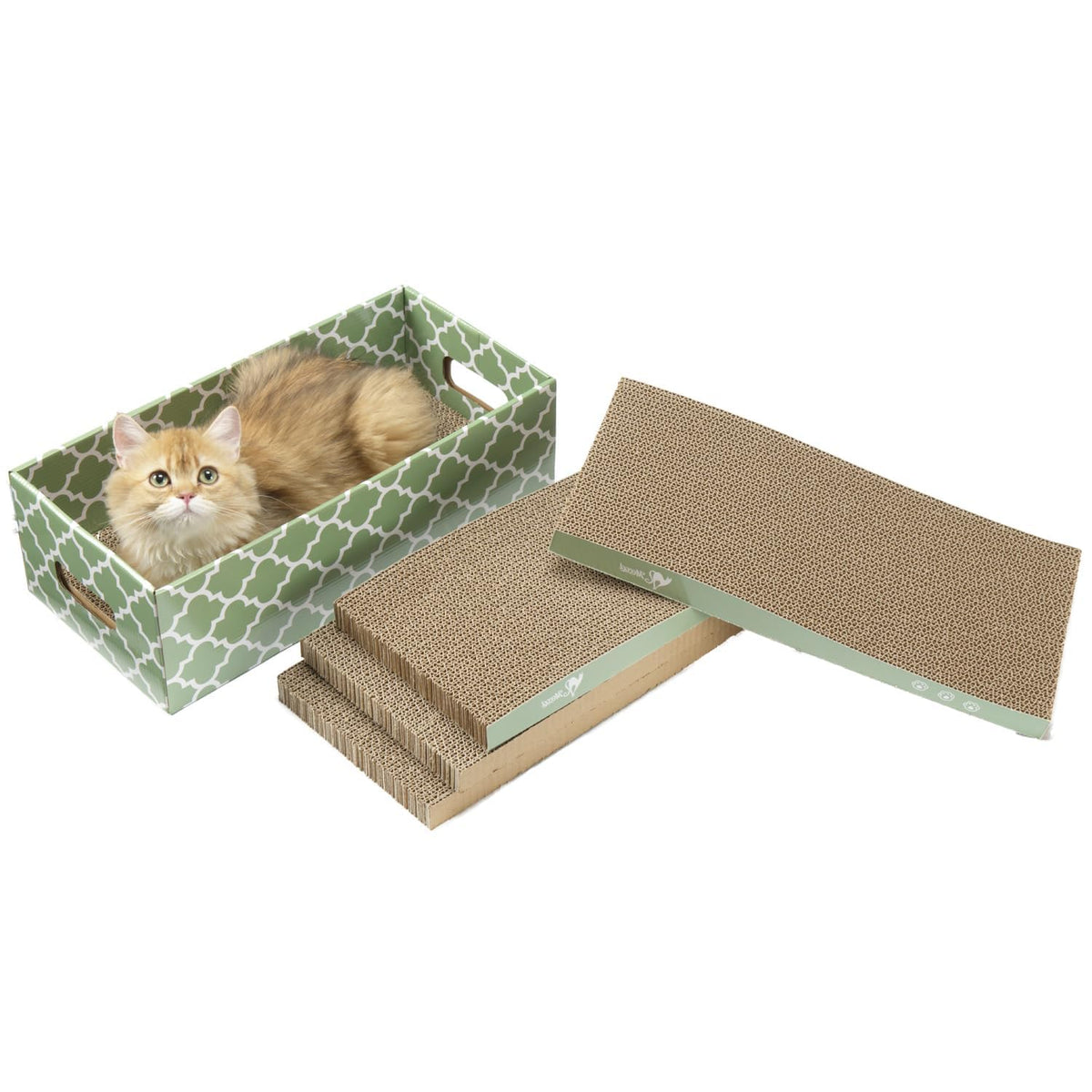 Cat Scratcher Cardboard Scratching Pads Scratch Lounge Bed with Catnip 3PCS Reversible Corrugated Cardboard with Scratch Box