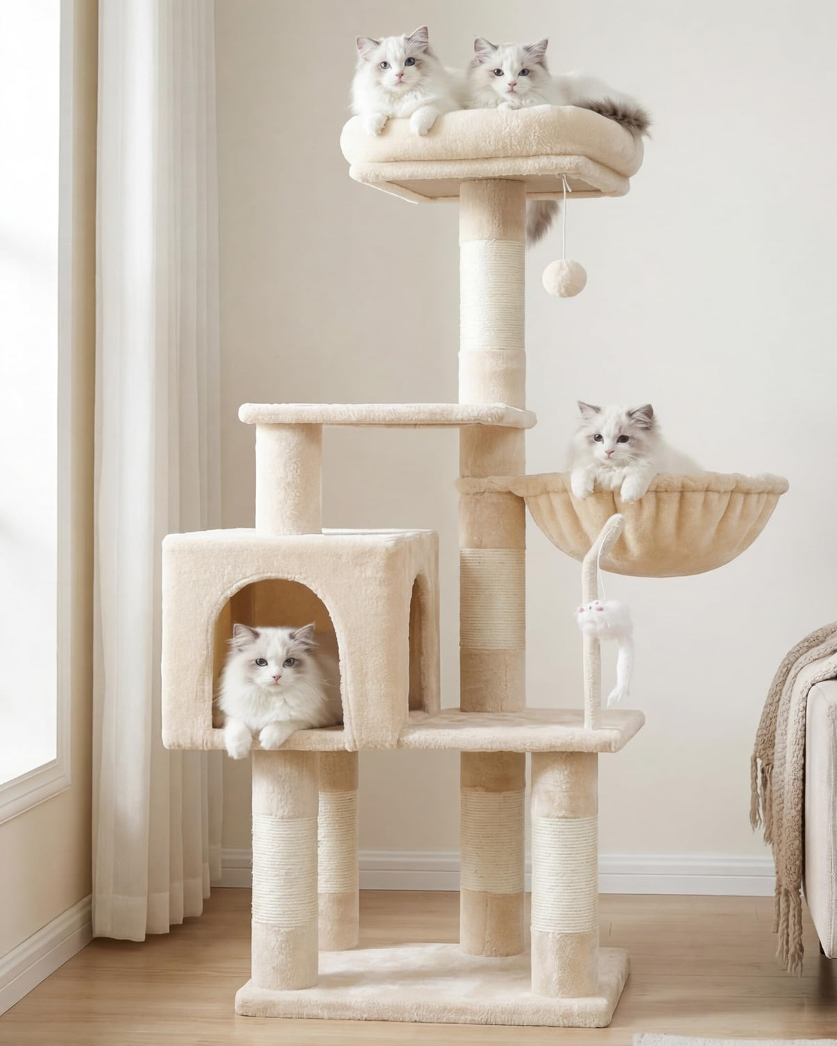 Heybly Cat Tree with Toy, 43.3 inch Cat Tower for Indoor Cats HCT004SW