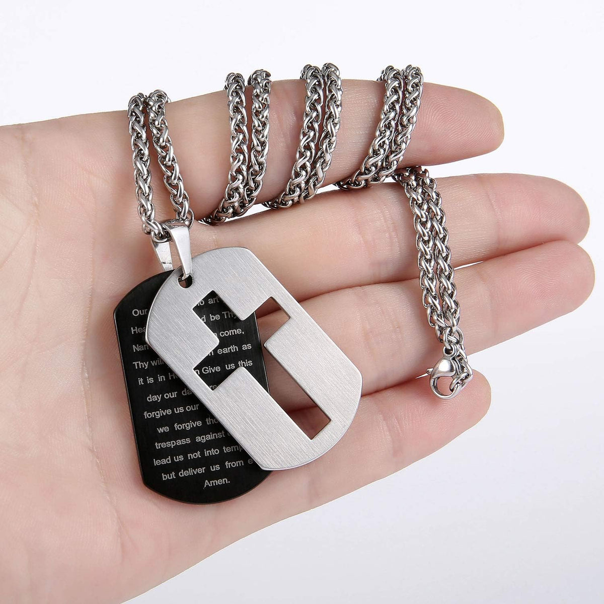 P. BLAKE Dog Tag Cross Necklace Gifts for Boys Men, Stainless Steel Bible Verse Pendant Chain Christian Religious Jewelry Gifts