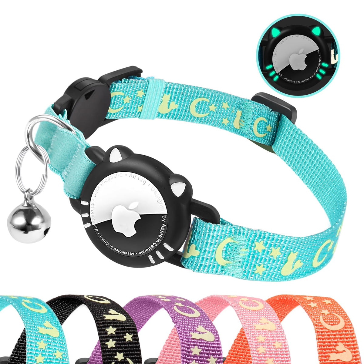 Reflective Breakaway Cat Collar with Airtag Holder and Bell, Orang, S