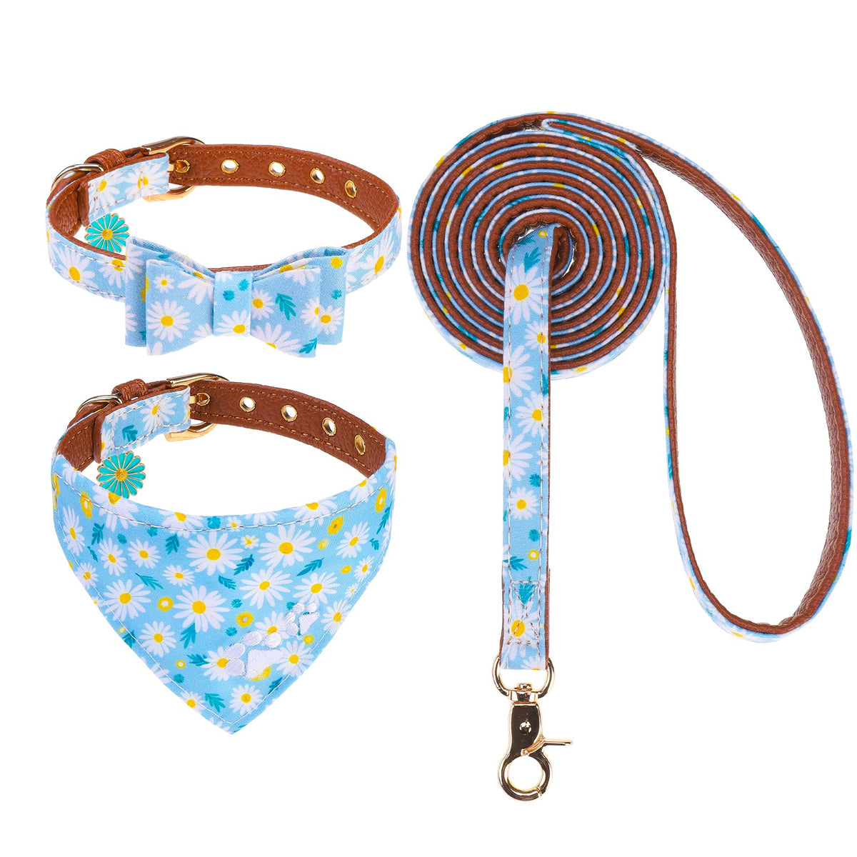 EXPAWLORER Dog Collar and Lead Set Embroidery Pawprint, Blue XS