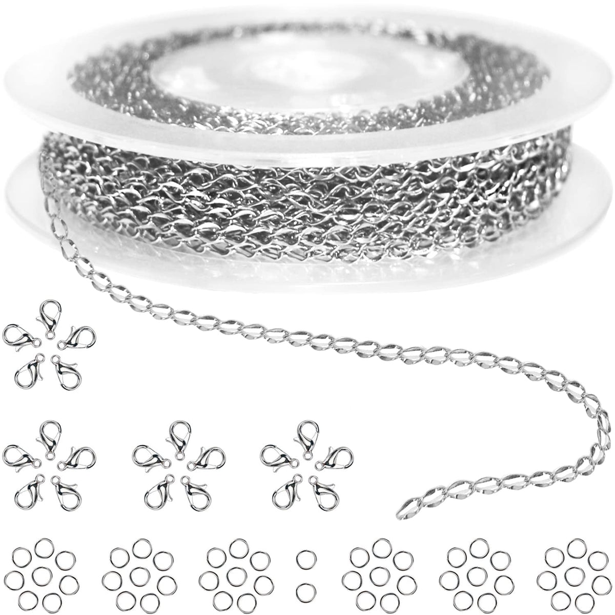 Jishi Steel Ball Chain Bead Dog Tag Chain Beaded Necklace Chains for Jewelry Making Bracelet Military Crafts, Silver Metal Pull Chain Small Ball Bead Chain Roll w/20 Connectors (Black, 33ft 2.4mm)