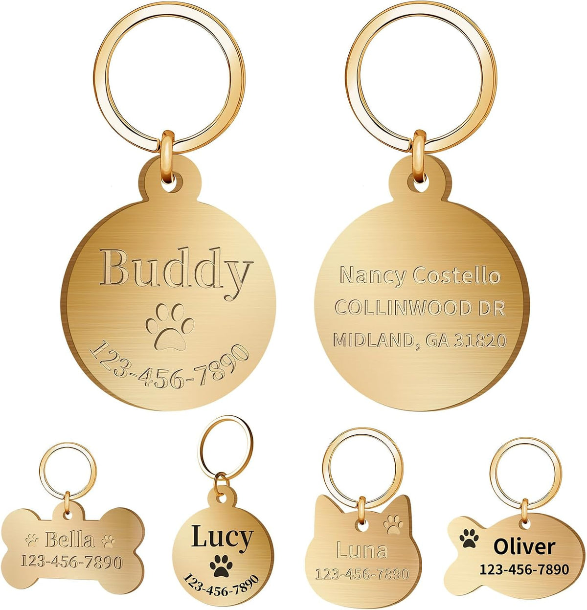 Personalized Brass Dog Tag, Custom Engraved Pet ID Tag Round