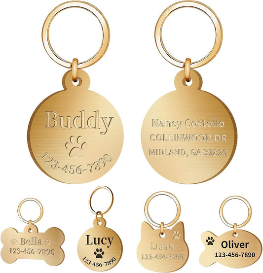 Personalized Brass Dog Tag, Custom Engraved Pet ID Tag Round