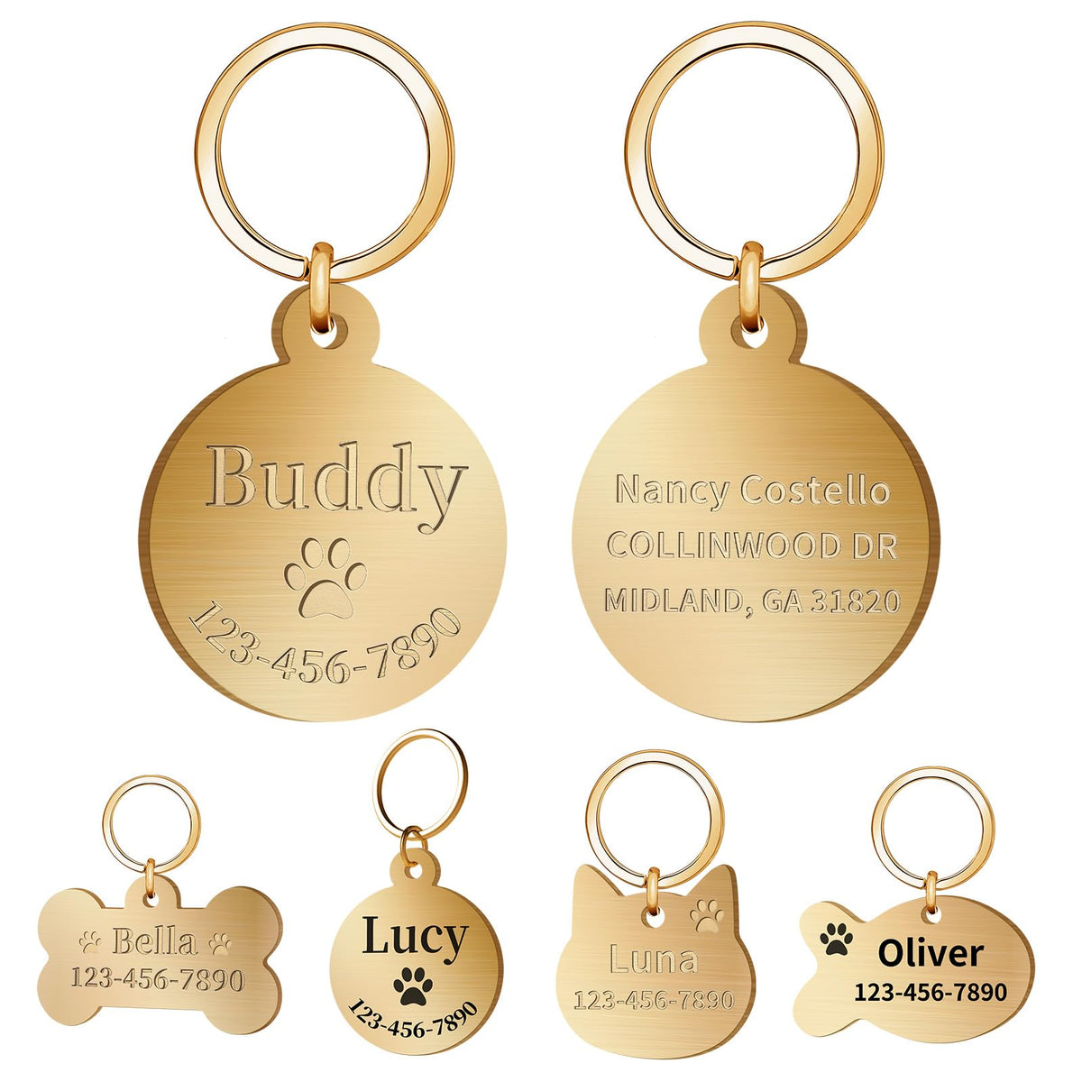 Personalized Brass Dog Tag, Custom Engraved Pet ID Tag Round