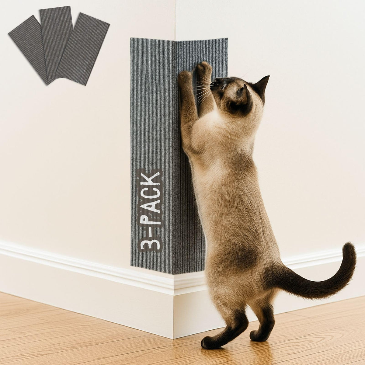 Cat Scratch Mat (3 Pack), 23.6’’ x 11.8’’ Cat Wall Corner Scratcher, Versatile Self-Adhesive Replacement Easy Use for Cat Trees Wall Furniture, Scratching Posts, and Couch Protection (Beige)