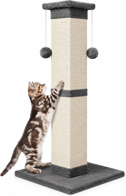 Cat Scratching Post 33 Inch Nature Sisal Scratch Post for Indoor Cats, Large Cat Scratcher Protect Your Furniture, for All Breeds Grey