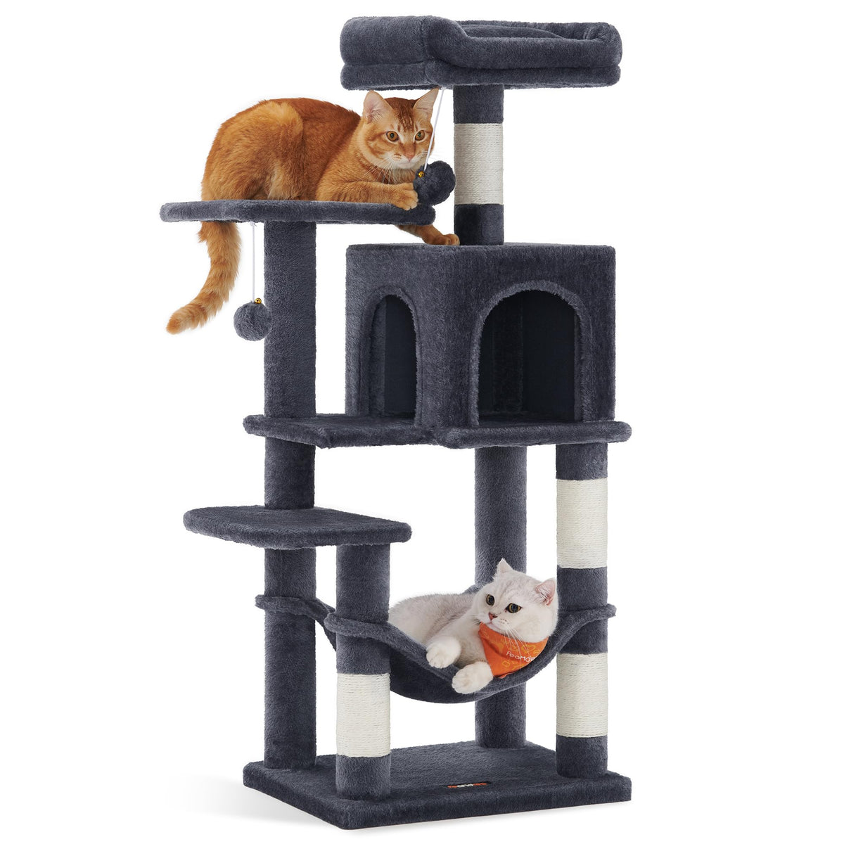 Feandrea Cat Tree, 59.5-Inch Tall Cat Tower, Multi-Level Condo, Beige