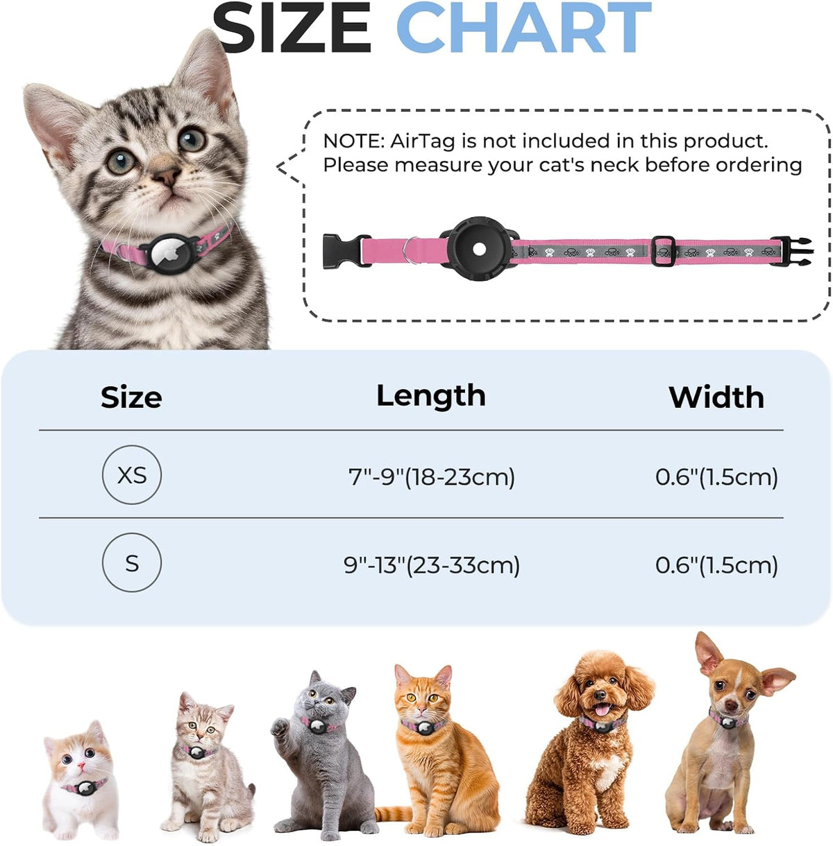 Breakaway AirTag Cat Collar, Reflective Cat Tracker Collar with Bell