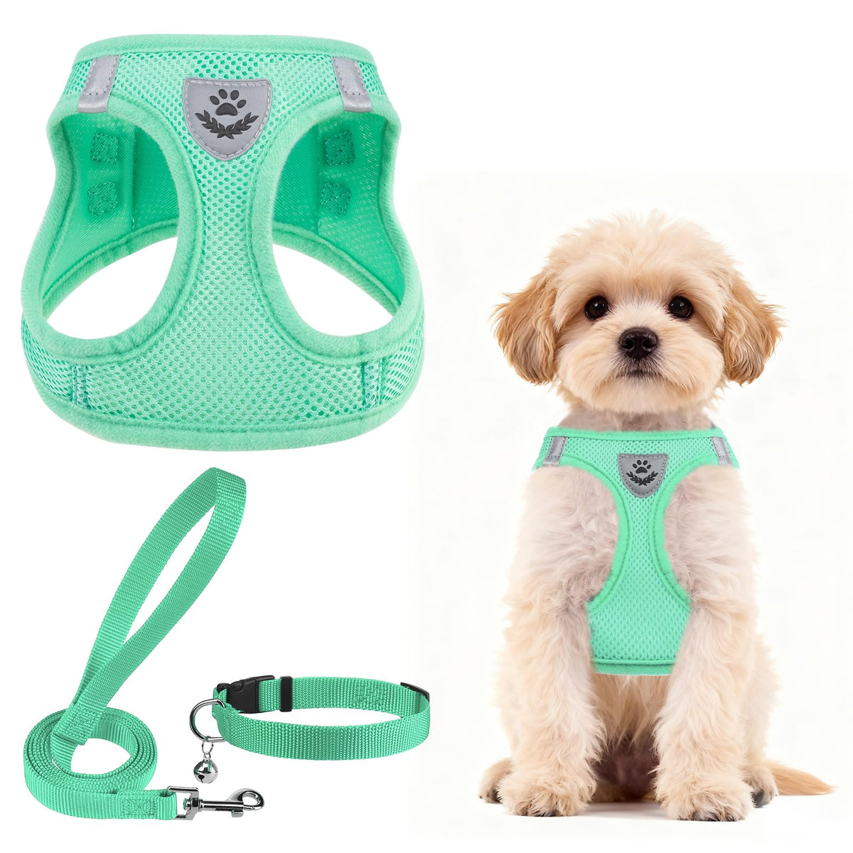 PUPTECK Adjustable Pet Harness Collar &Leash Set Step in for Small Dogs Puppy &Cats Outdoor Training &Running, Soft Mesh Padded Reflective Vest Harness,M: Chest girth: 16-18in Collar: 11.8-15.7in