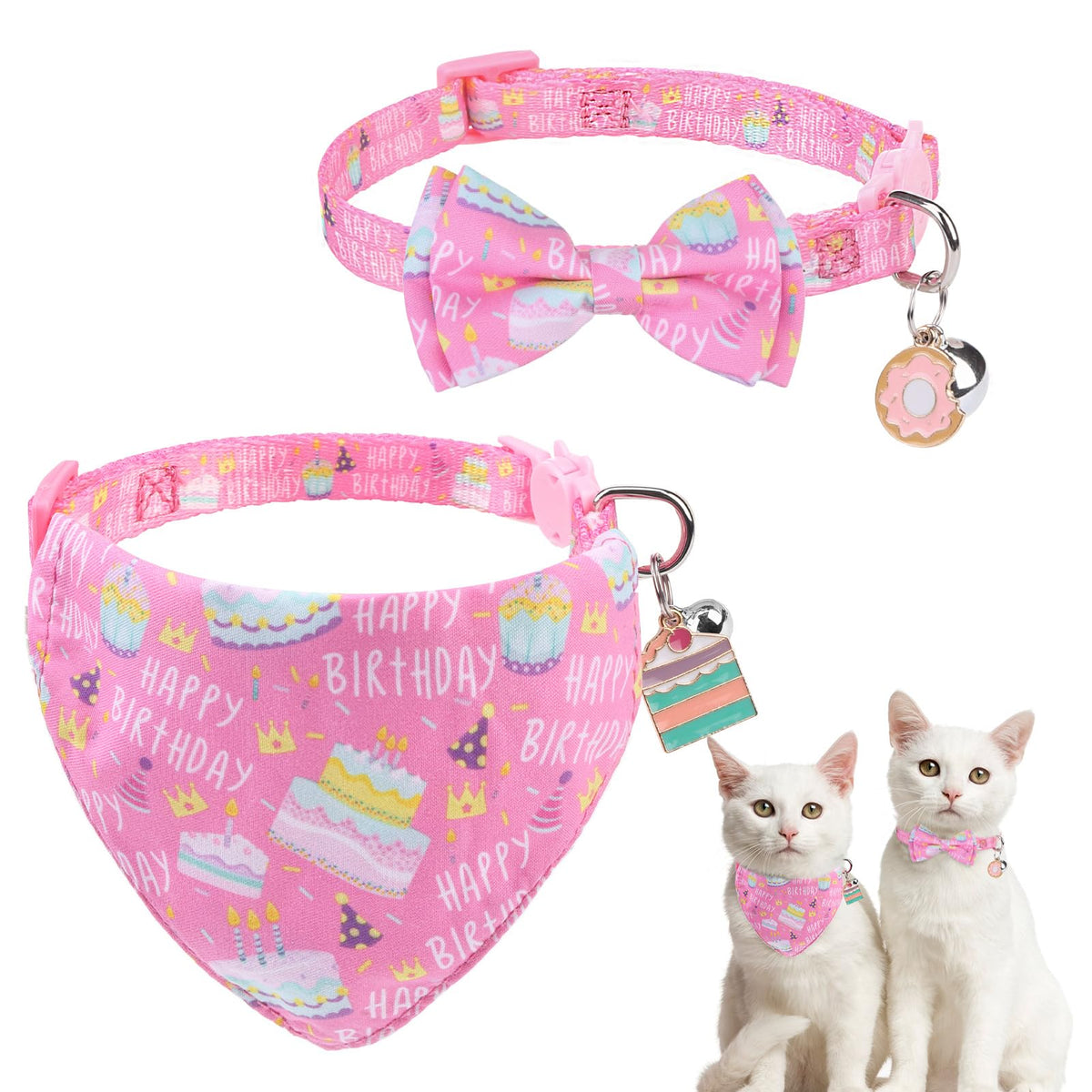 SCENEREAL Fall Cat Collar with Bell & Stylish Bowtie, Turkey Maple Leaf Pattern Breakaway Cat Collars Accessories for Boy Girl Small Cats, Holiday Thanksgiving Kitten Costumes for Female Male Pets