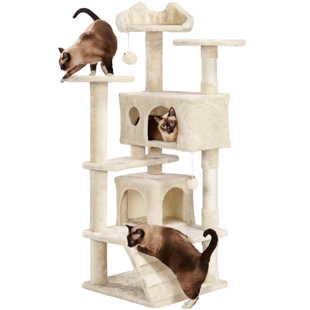 Yaheetech 54in Cat Tree Tower, 2 Caves, Kitten-Ear Perch & Scratching Posts