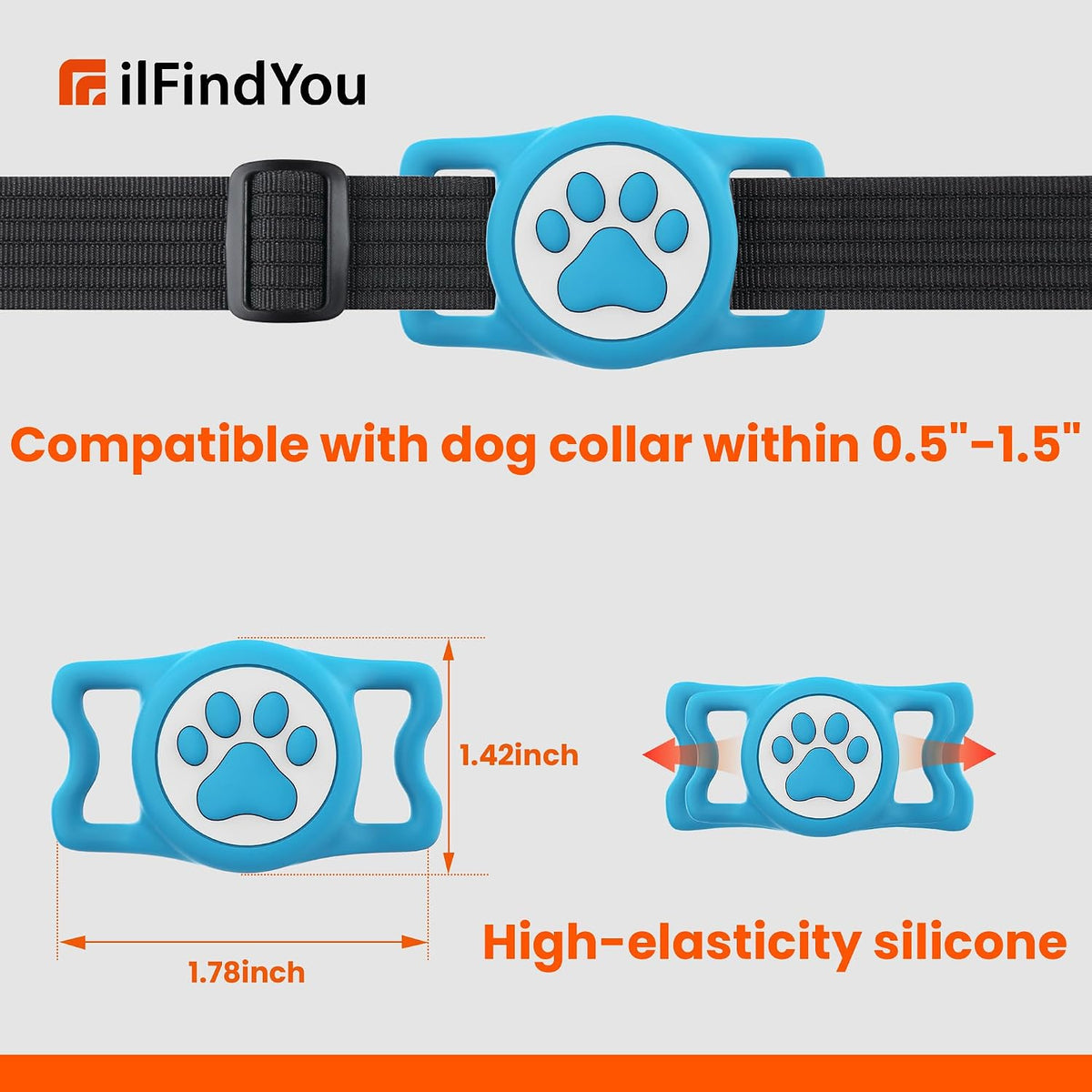 IP68 Waterproof for AirTag Dog Collar Holder, Silicone Dog Air tag Holder for Apple AirTag (Blue&Purple)