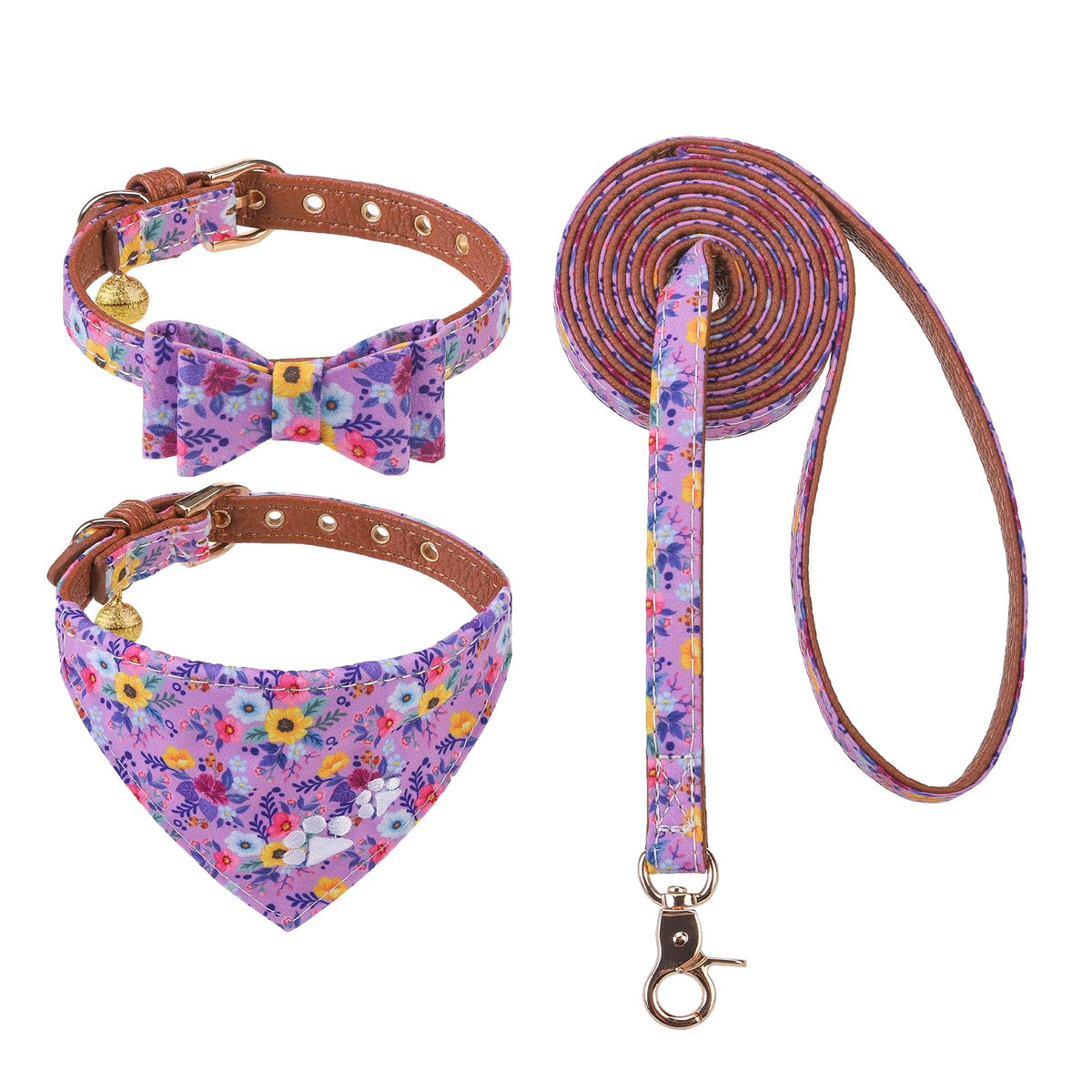 EXPAWLORER Dog Collar and Lead Set Embroidery Pawprint, Blue XS