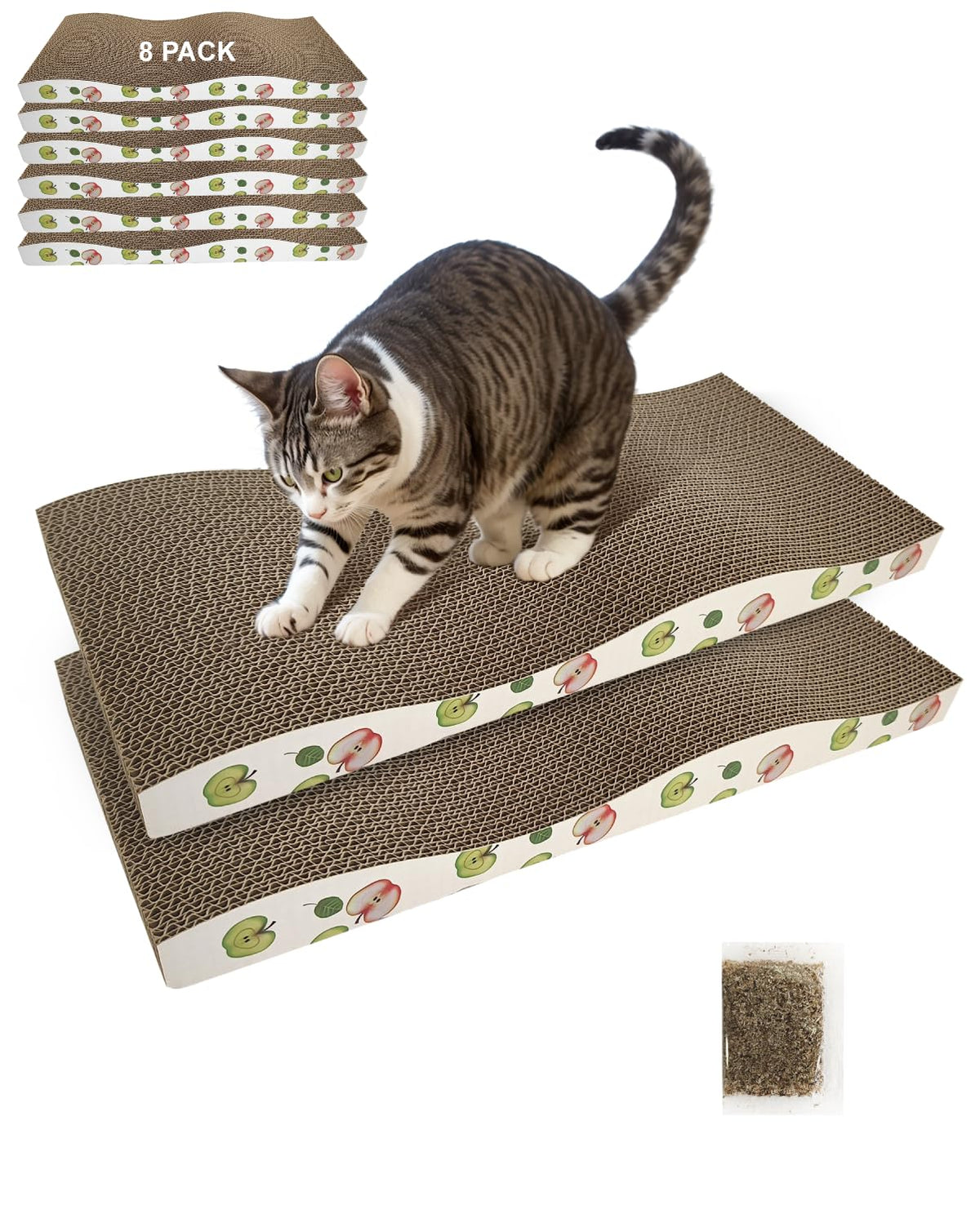 TIMHAKA Cat Scratching Board, Corrugate Cat Scratcher for Indoor Cats with Catnip, Cat Scratch Pad with Premium Scratch Textures Design, Cardboard Cat Scratcher with Double-Sided Usability (Pack of 2)