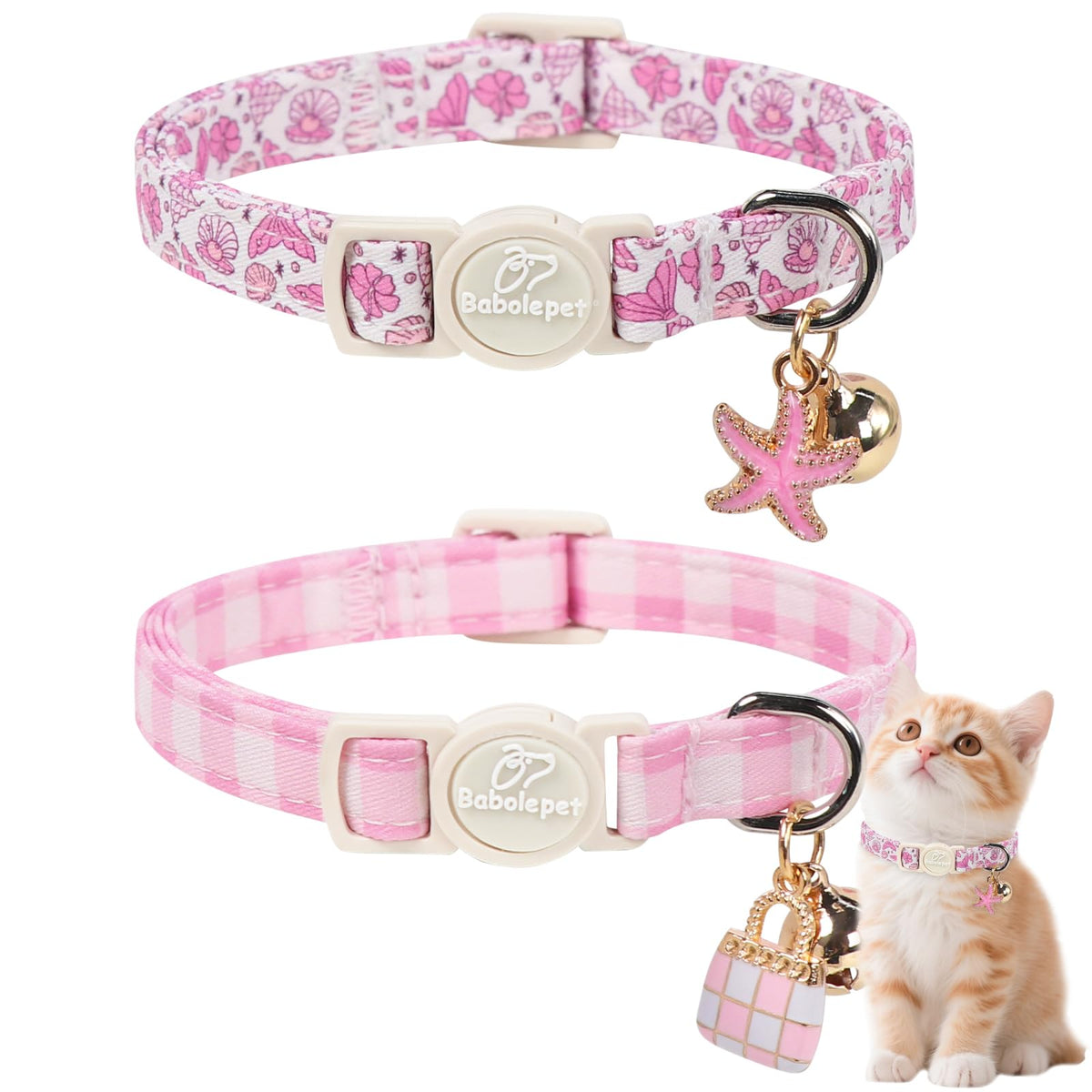 2 Pack Christmas Cat Collars - Breakaway Cat Collar with Bell, Christmas Tree and Reindeer Pendant, Winter Adjustable Kitten Collars for Girl Boy Cats, Pink Santa &Fair Isle