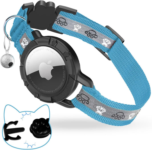 Breakaway AirTag Cat Collar, Reflective Cat Tracker Collar with Bell