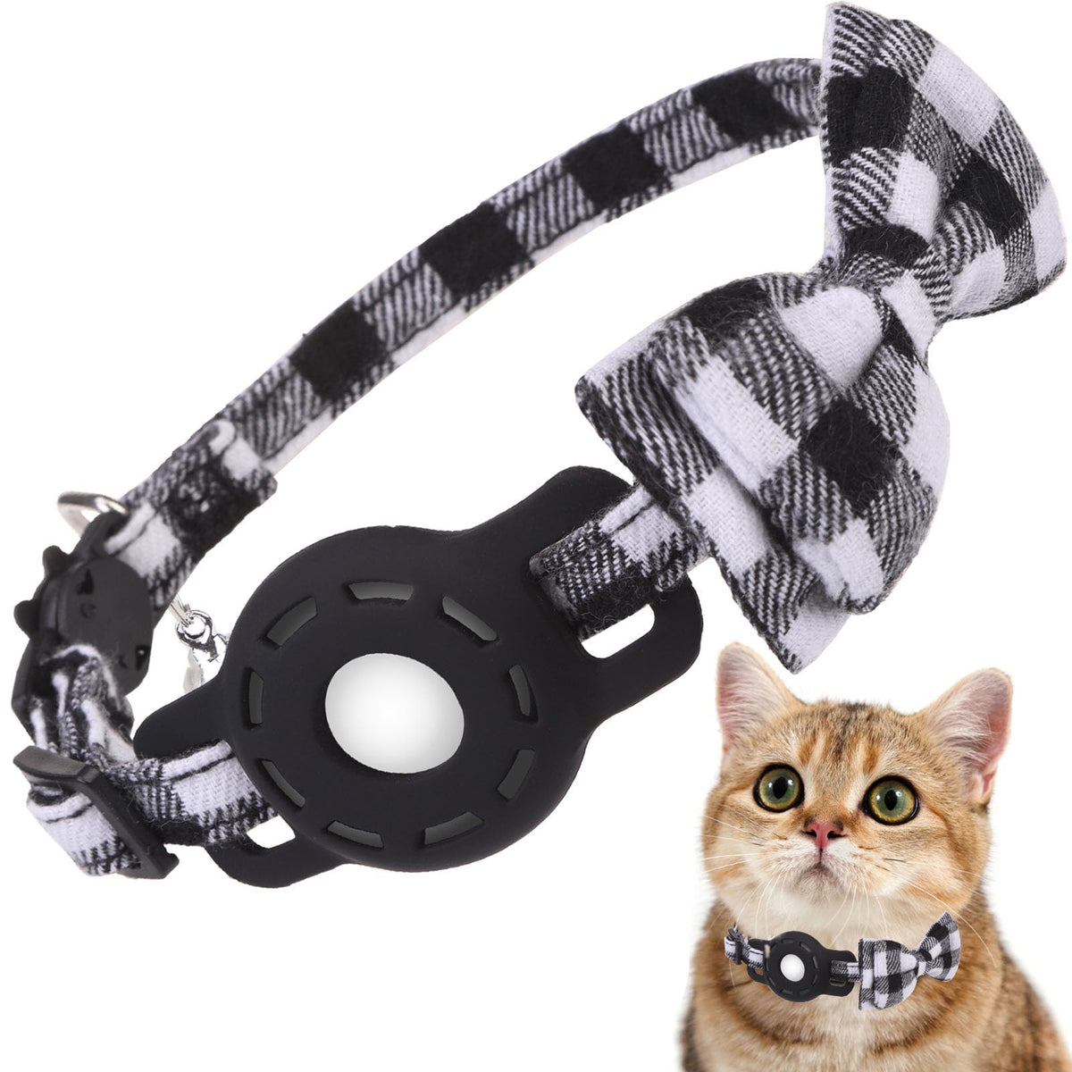 Airtag Cat Collar Breakaway, Bow Tie Collar with Airtag Holder