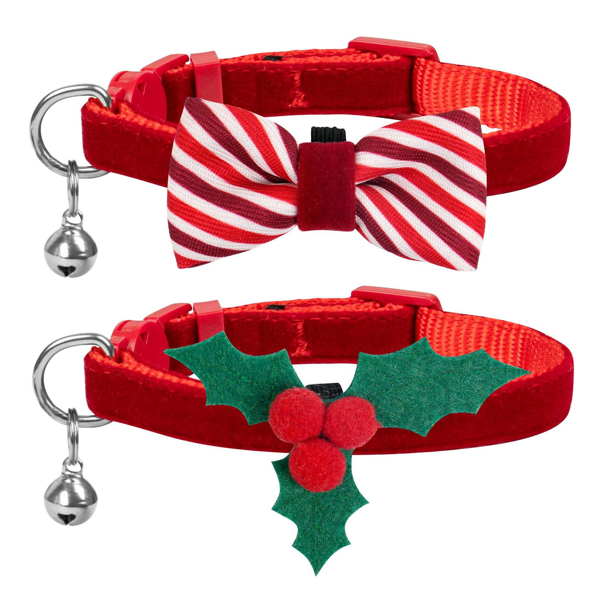 azuza 2 Pack Halloween Cat Collars with Bell, Pumpkin Spider Bowtie Design